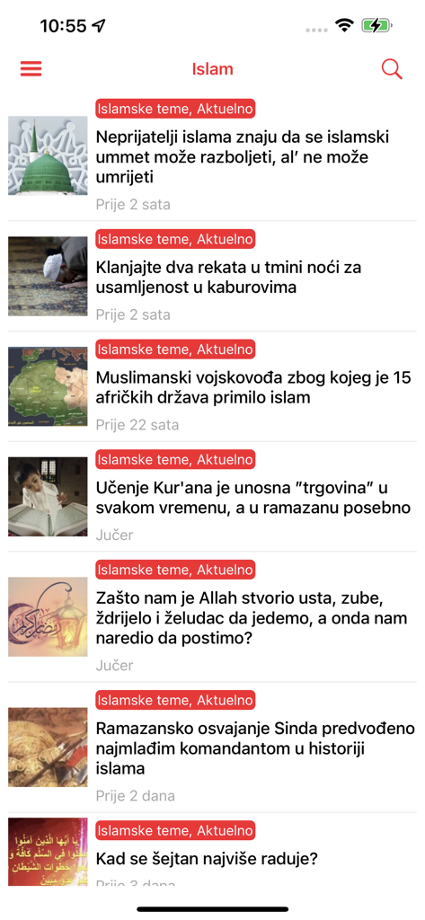 Saff.ba - Saff.ba mobile app news feed displaying Islamic articles and cultural topics in Bosnian language