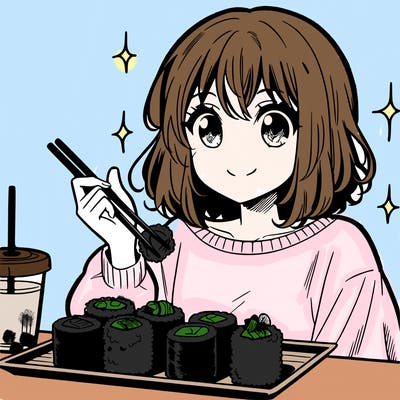 manga girl who loves sushi