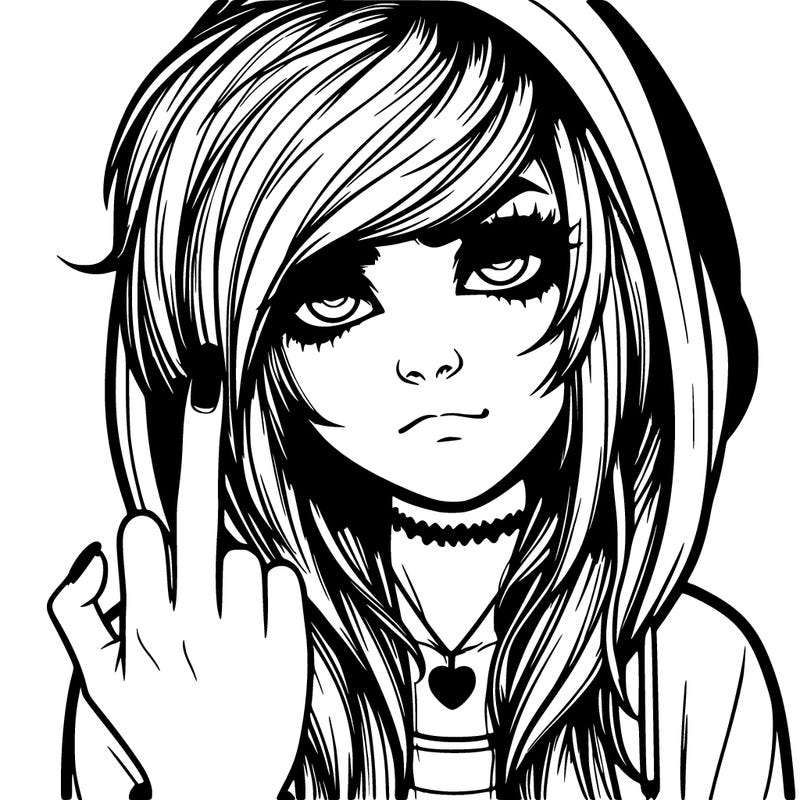 realistic emo girl sticking up the middle finger
