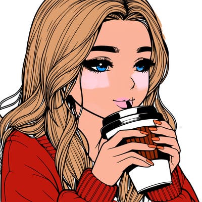 realistic girl drinking coffee