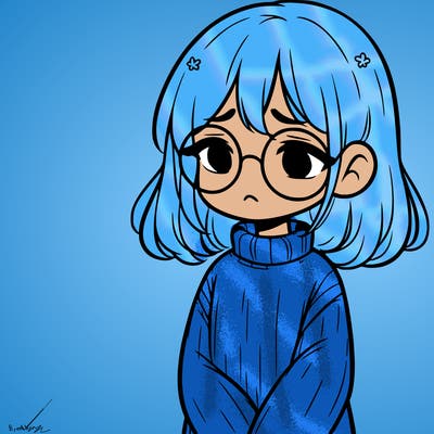sad girl with glasses in a sweater