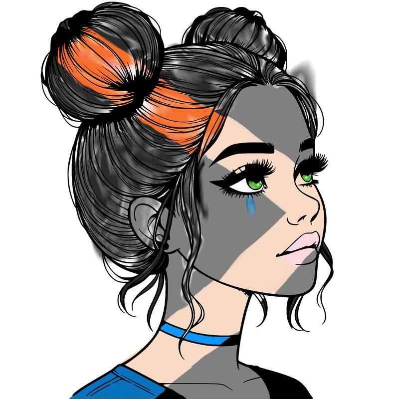 realistic girl with buns on the top of her head