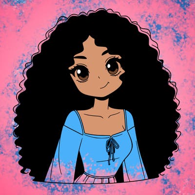 a black anime girl with long afro hair