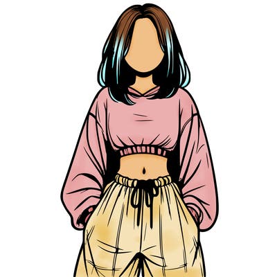 realistic girl faceless with baggy pants and a crop top
