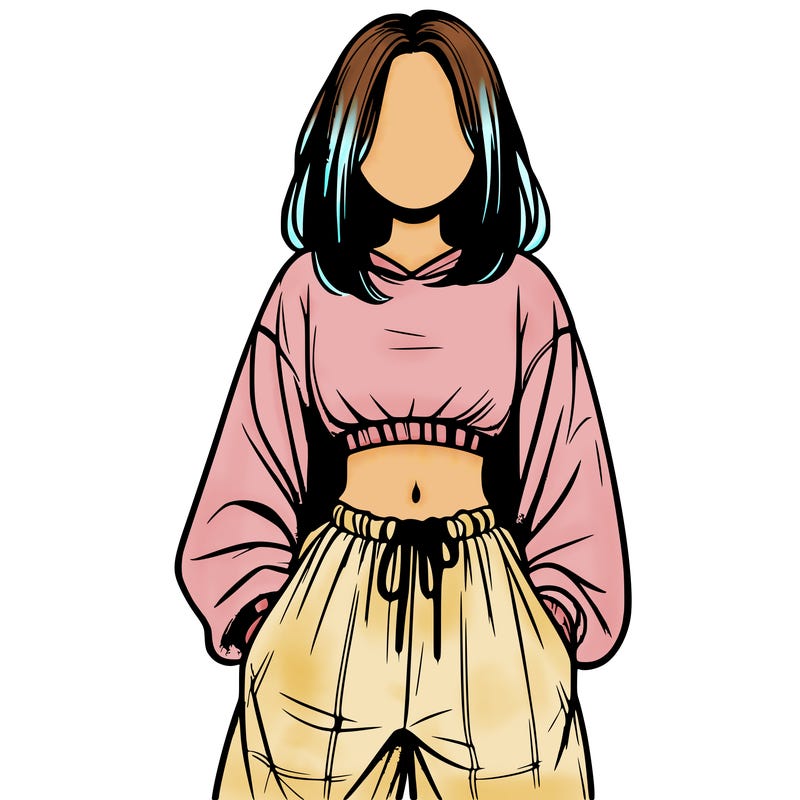 realistic girl faceless with baggy pants and a crop top
