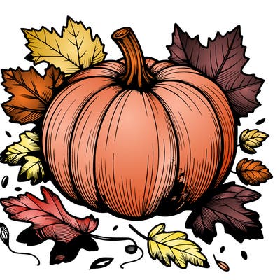pumpkin with fallen leafs around it realistic