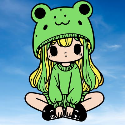 a girl wearing a frog hat and some frog socks
