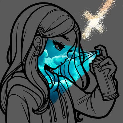 a realistic girl spray painting