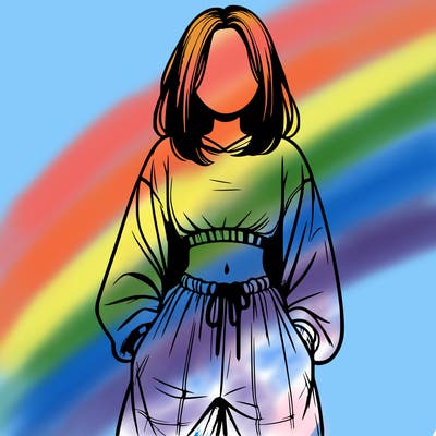 realistic girl faceless with baggy pants and a crop top