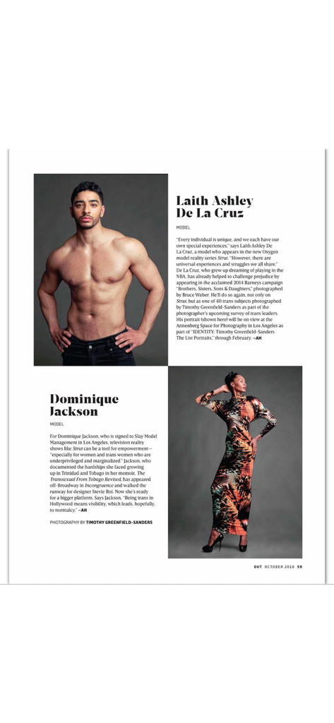 OUT Magazine - Ein High-End-Editorial-Mode-Layout aus dem OUT Magazine mit den Models Laith Ashley und Dominique Jackson.