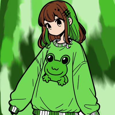 girl wearing frogging sweatshirt