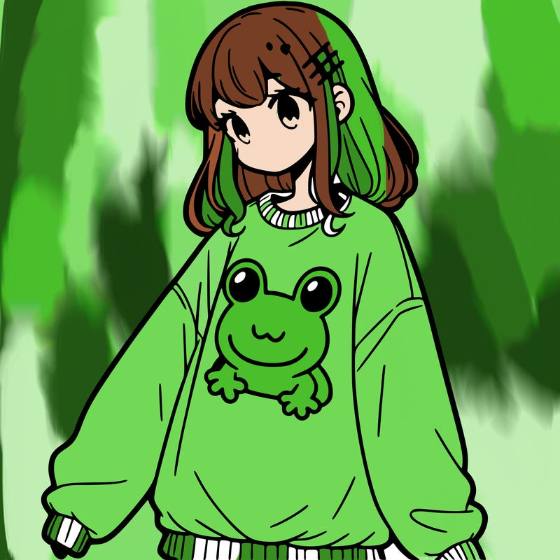 girl wearing frogging sweatshirt
