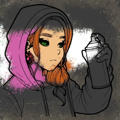 a realistic girl, spray painting