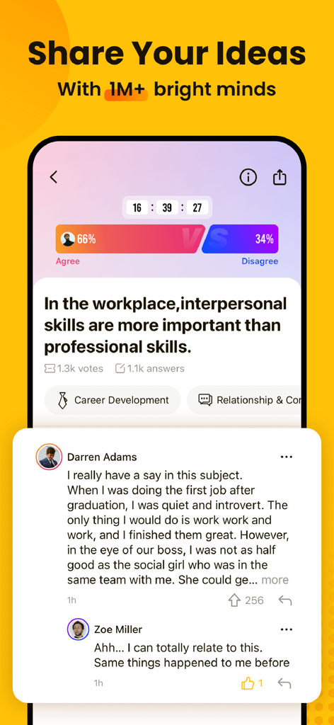 Bookey: Book Ideas for Growth - Bookey app interface showing a community poll and user comments on professional development.