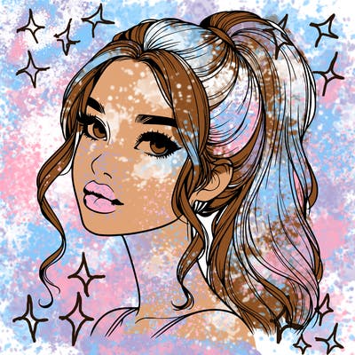 realistic girl with a ponytail on her hair and lips