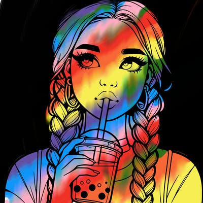 realistic girl with braided hair drinking boba