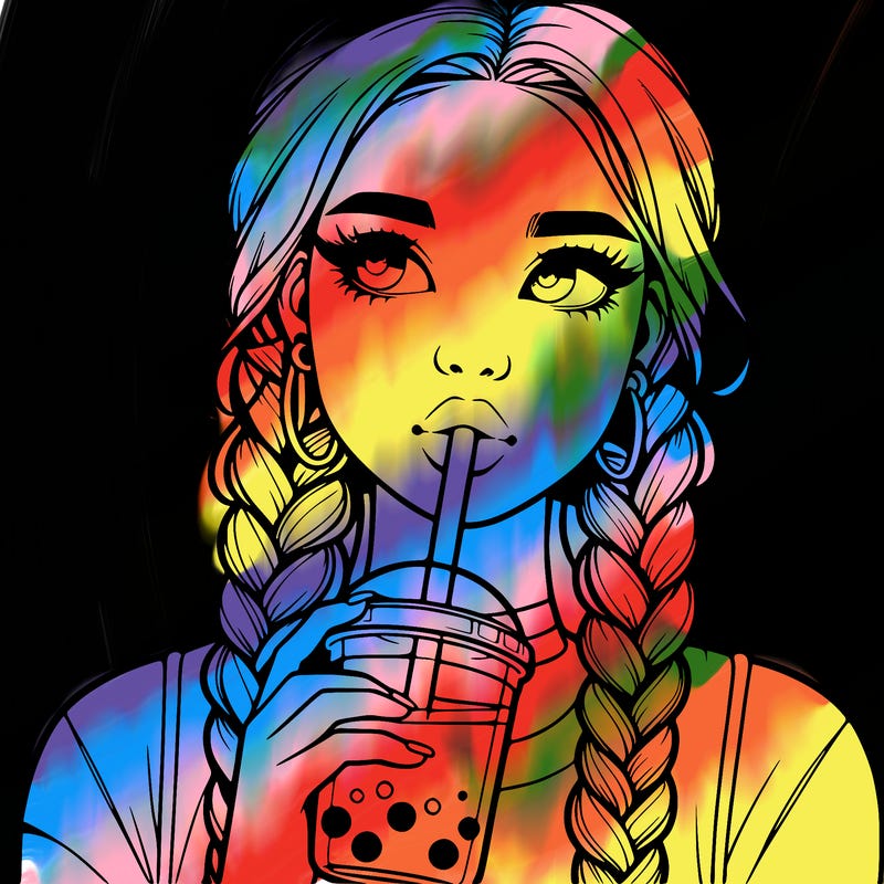 realistic girl with braided hair drinking boba