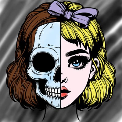 realistic girl with half skull mask