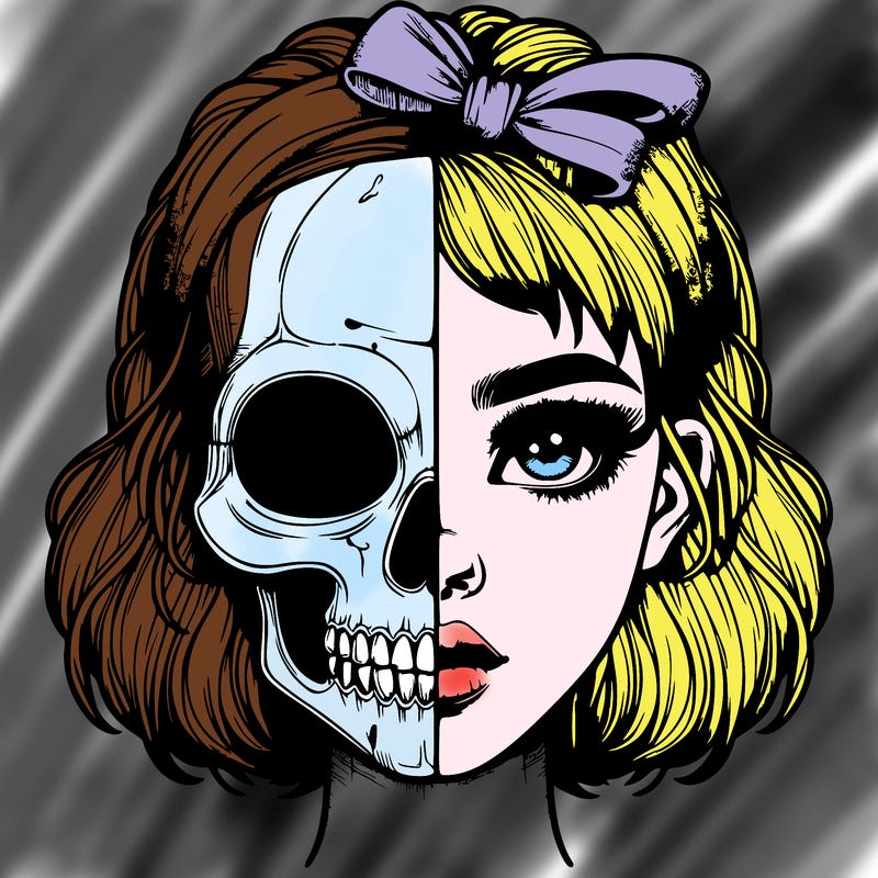 realistic girl with half skull mask