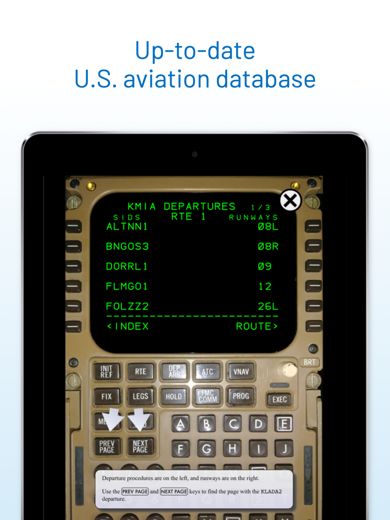 KMIA出発手順と滑走路をiPadに表示するボーイング757および767 FMSエミュレーター