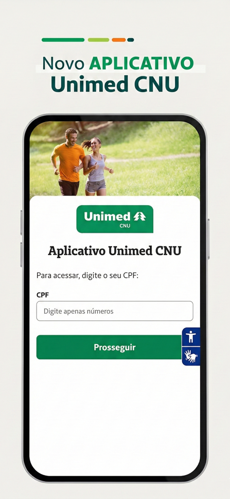 Login screen of the Unimed CNU healthcare app with a field to enter a CPF number.