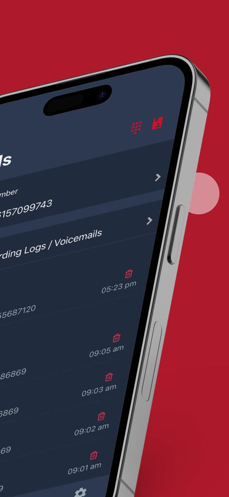 Talkyto - Twilio Calls & SMS - Talkyto App-Oberfläche, die den Anrufverlauf und die Voicemail-Protokolle auf einem iPhone anzeigt