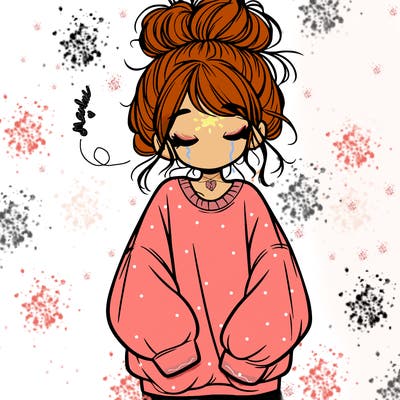 girl with baggy sweatshirt and messy bun
