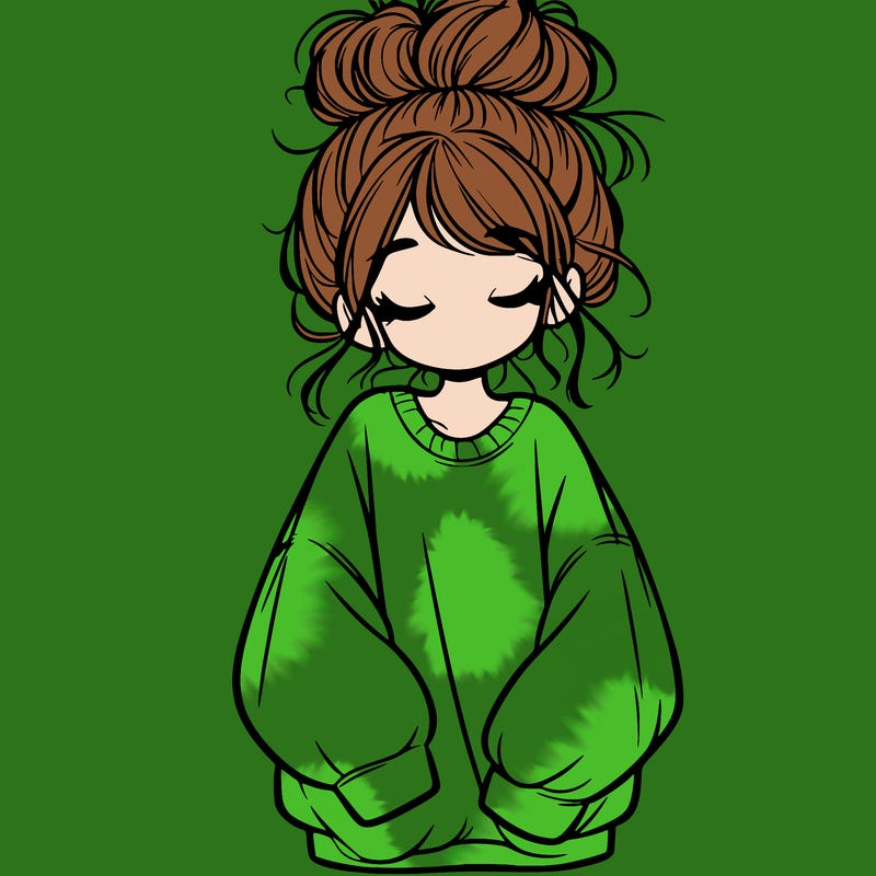 girl with baggy sweatshirt and messy bun