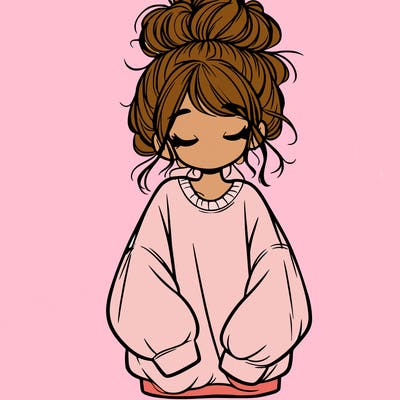 girl with baggy sweatshirt and messy bun