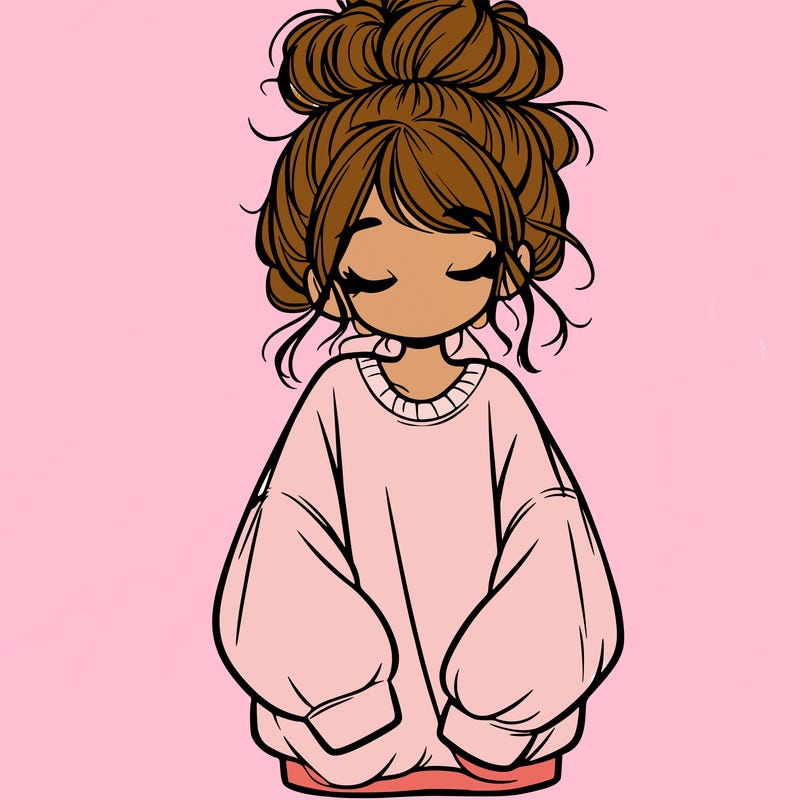 girl with baggy sweatshirt and messy bun