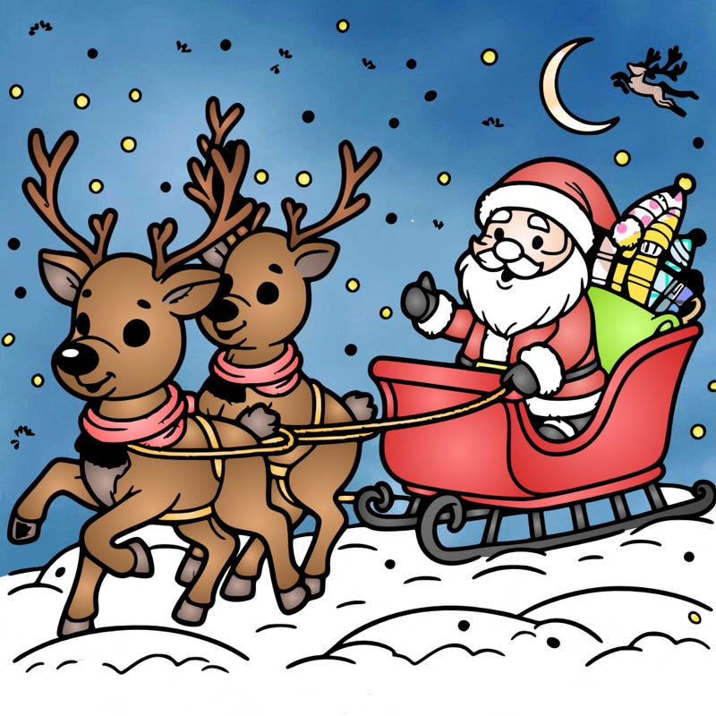 reindeer guiding santa's sleigh