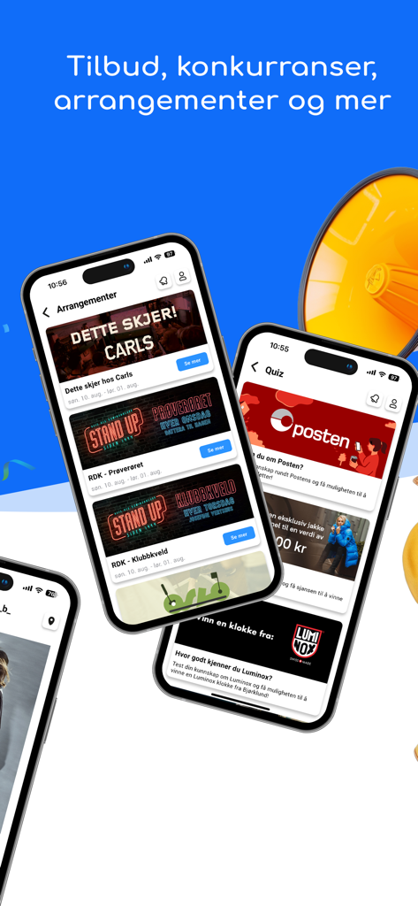Studentkalender app - Interface of the Studentkalender app showing student discounts events and quizzes
