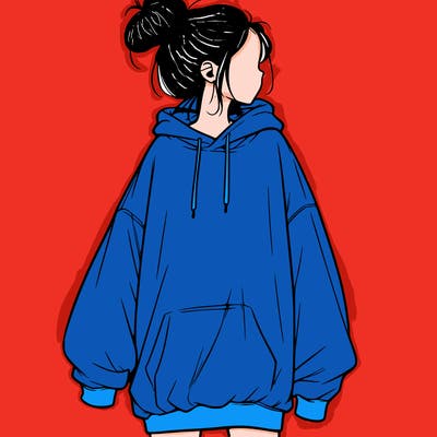 realistic girl with a oversized sweatshirt on and a bun