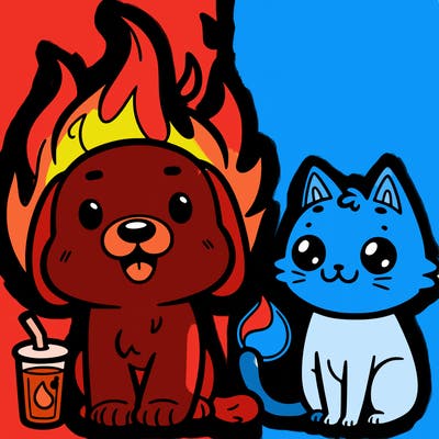 fire dog and water cat cute