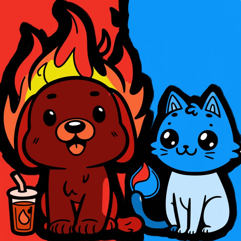 fire dog and water cat cute