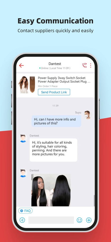 Interface of the TradeMessenger chat feature in the Made-in-China.com Lite app for communicating with suppliers