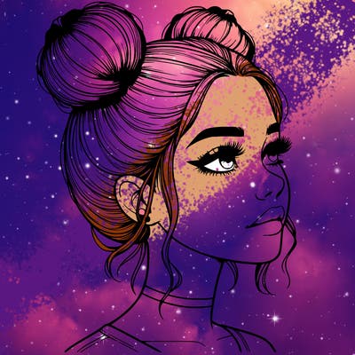 realistic girl with buns on the top of her head