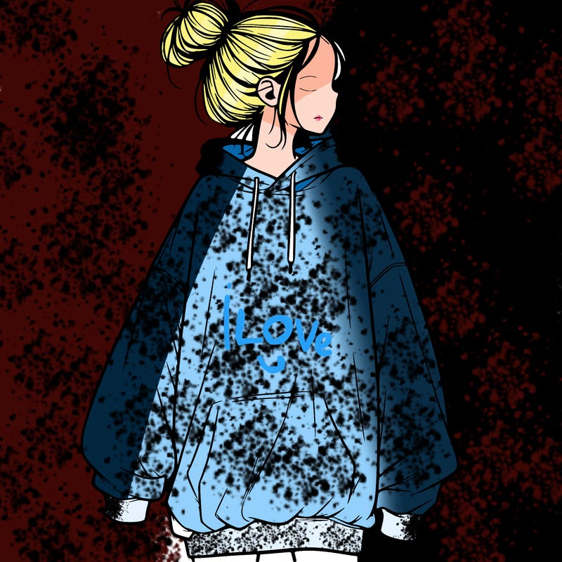 realistic girl with a oversized sweatshirt on and a bun