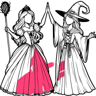 detailed realistic split of a princess and a witch