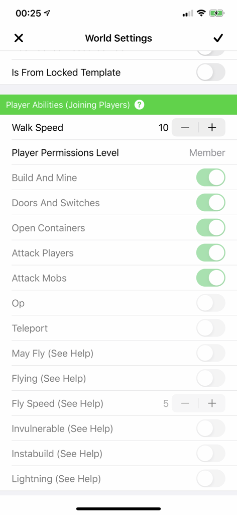 Plug Toolbox for Minecraft - Interface of Plug Toolbox for Minecraft showing world settings and player abilities like walk speed and permissions
