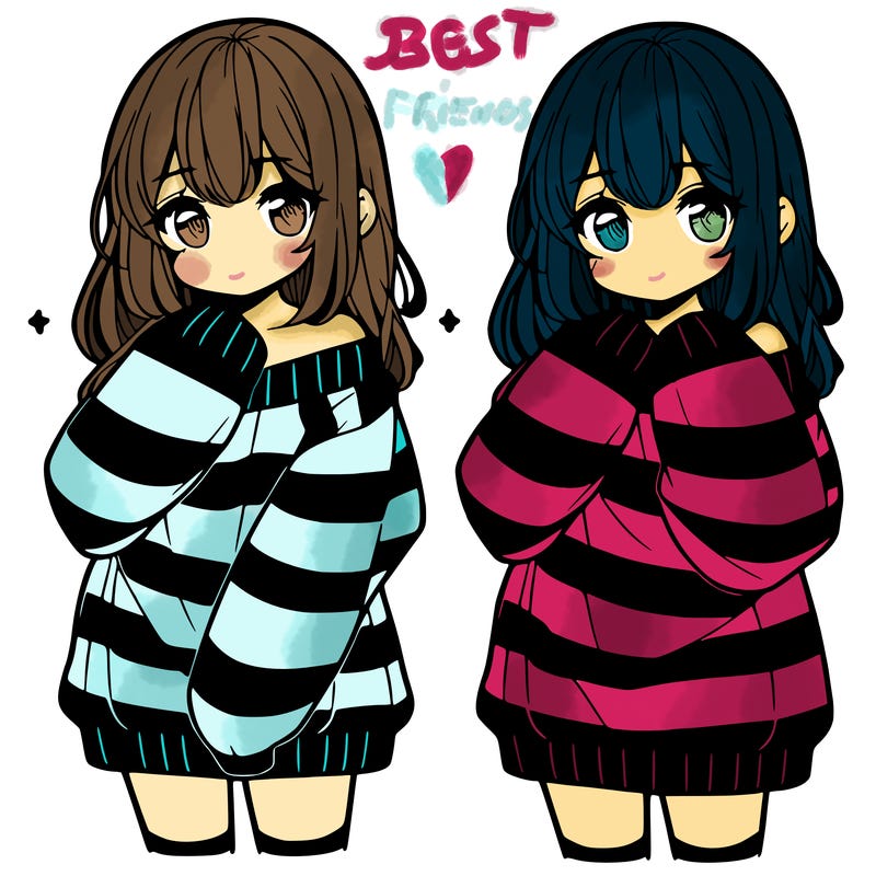 anime girl in a striped oversized sweater
