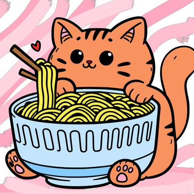 cat with ramen