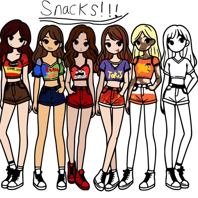 a group of girls wearing crop tops and shorts