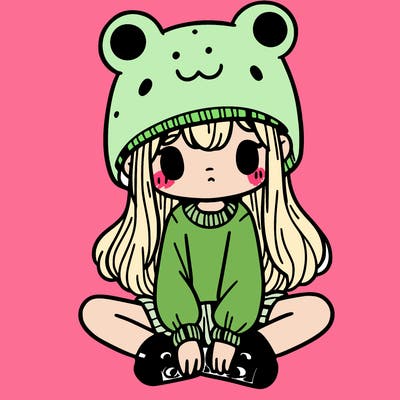 a girl wearing a frog hat and some frog socks