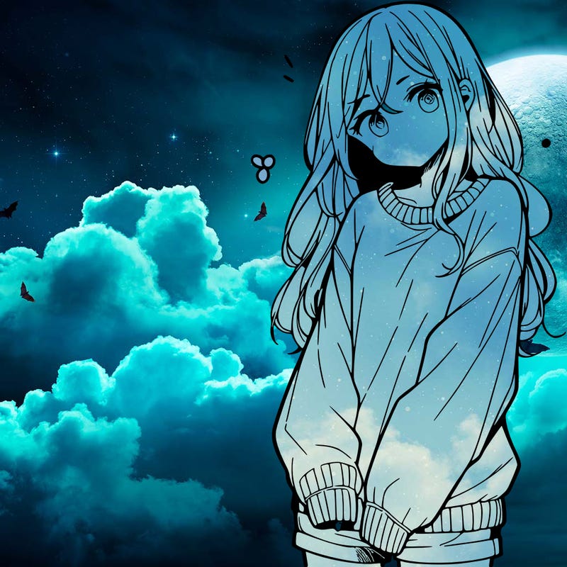 manga teen girl  in a sweater and baggy pants