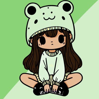 a girl wearing a frog hat and some frog socks