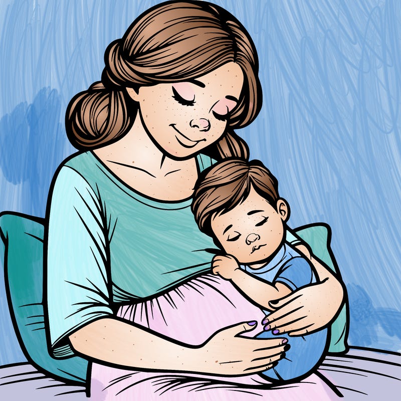 a realistic pregnant woman hugging her child