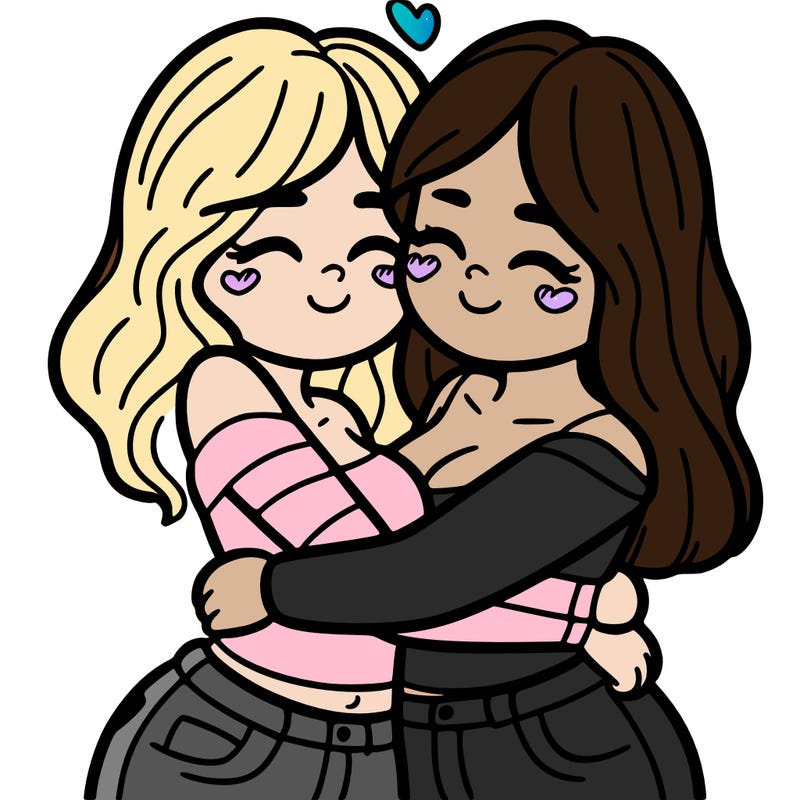 two females (pride month) hugging