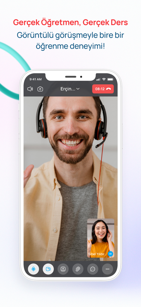 Doping Hafıza - Mobile app interface of Doping Hafiza showing a live one-on-one video tutoring session between a teacher and a student