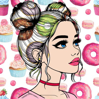 realistic girl with buns on the top of her head
